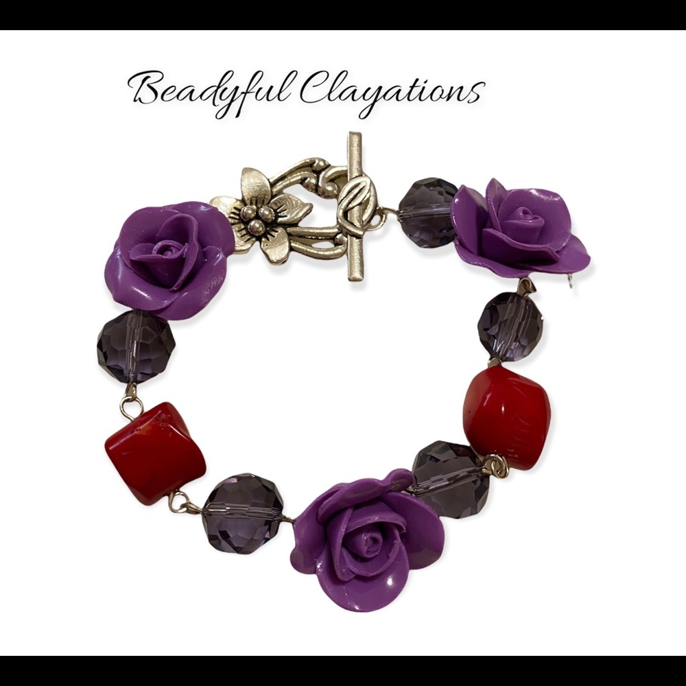 SALE!Buy 1 bracelet get the 2nd for 50% off!Handmade Polymer Clay Rose Bracelet